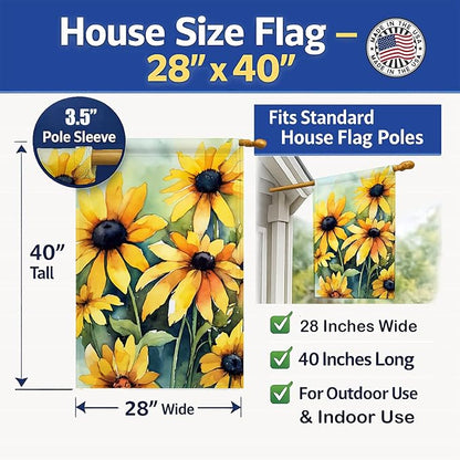 Caroline's Treasures Maryland Black-Eyed Susans in Watercolor House Flag Large Porch Sleeve Pole Decorative Outside Yard Banner Artwork Wall Hanging, Polyester, House Size, Multicolor