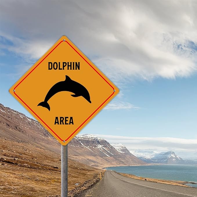 Dolphin Crossing Xing Sign Beware of Dolphin Metal Sign Ocean Animal Funny Warning Sign Crossing Zone Sign for Farm Yard Front Door Indoor Outdoor Street Sign 12x12in