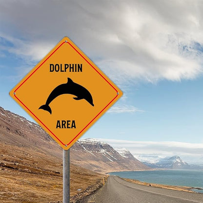 Dolphin Crossing Sign Caution DolphinXing Sign Street Sign Wildlife Novelty Road Fence Wall Decor Warning Metal Tin Sign For Indoor Outdoor 15x15in