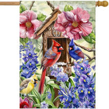 Spring Cardinal Bird House Flag 28x40 Inch Double Sided for Outside, Colorful Floral Large Burlap Yard Flag for Farmhouse Holiday Outside Outdoor Decorations