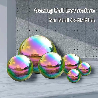 Nerien 10 Inch Gazing Ball, Stainless Steel Garden Mirror Globe, Polished Ornament Sphere, Hollow Floating Reflective Hemisphere, Home Outdoor Pond Housewarming Swimming Pool Decoration Gift, Rainbow