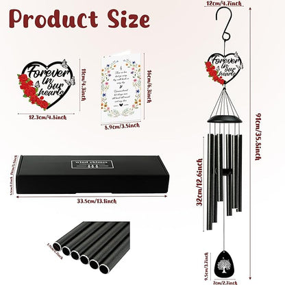 BUoonyer Memorial Sympathy Wind Chimes - Memorial Gifts for Loss of Loved One Mom Grandma, Rose Remembrance Sympathy Commemorative Bereavement Windchimes for Mother Sister Women Outdoor Outside Decor
