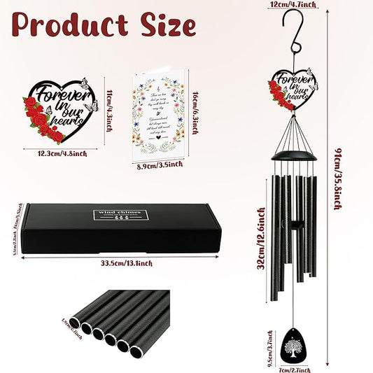 BUoonyer Memorial Sympathy Wind Chimes - Memorial Gifts for Loss of Loved One Mom Grandma, Rose Remembrance Sympathy Commemorative Bereavement Windchimes for Mother Sister Women Outdoor Outside Decor