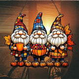 Autum Gnome Punpkin Acrylic Suncatcher Stained Glass Effect Window Car Hanging Christmas Ornament Indoor Outdoor Decor Garden Sun Catcher Panel for Acrylic Suncatcher Lover for Women Mom Grandma