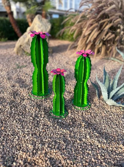 Handmade Blue Myrtle Cactus - Mexican Garden Art, Yard Art, Garden Decor, Indoor/Outdoor Metal Decor, Yard Decoration (Small - 9x11x6)