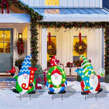 Afirst Christmas Yard Stakes Metal Christmas Outdoor Yard Decoration Gnomes Holding Joy Lighted Metal Stakes Outdoor Xmas Stake Lawn Pathway Garden Decoration