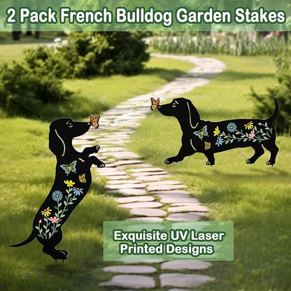 Dachshund Gifts for Women,2 Pack Dog Outdoor Decor Garden Stakes,Decorative Yard Art for Outside,Lawn,Pathway,Metal Garden Statues