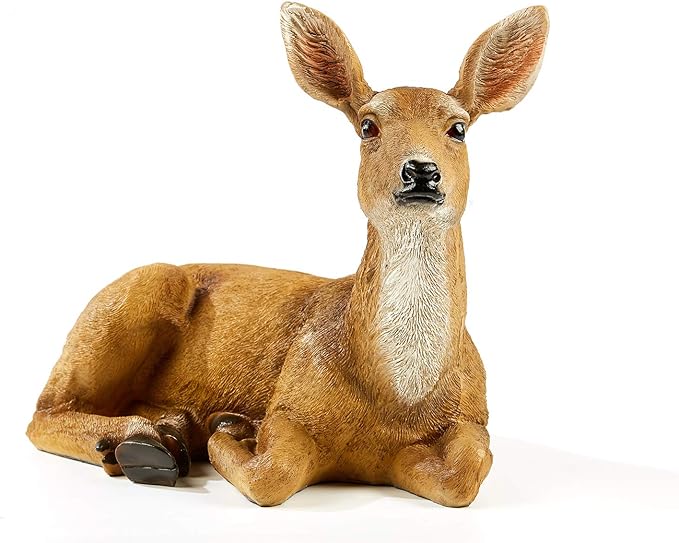 Doe Female Deer Resin Statue-Animal Figurines Garden Sculpture Accessories for Indoor Outdoor Decoration Rustic Lodge or Art Gifts for Birthday Anniversary Yard Lawn Decor