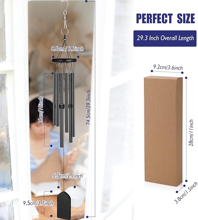 Wind Chime, Classic Wind Chimes for Outdoor Indoor Decor Smooth Melodic Tones Chime for Garden Patio Balcony and Home - 29 Inch with 6 Tubes & DIY Pendants for Outdoor Garden Patio Decor