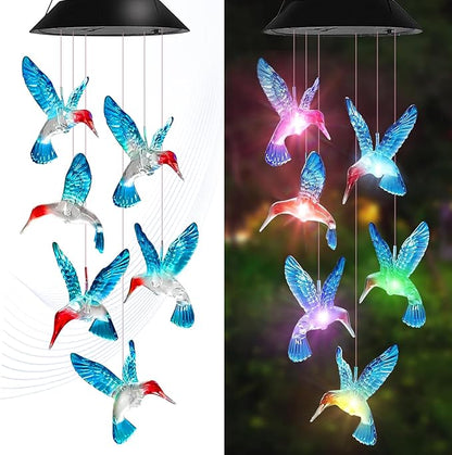 Hummingbird Solar Wind Chimes for Outside - AIONASA Color Changing LED Outdoor Solar Lights Waterproof Windchimes, Hanging Gifts for Mom Grandma Women, Home Garden Patio Yard Porch Decoration