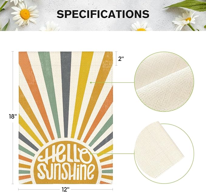 AVOIN colorlife Hello Sunshine Classic Garden Flag 12x18 Inch Double Sided Outside, Summer Party Holiday Burlap Yard Outdoor Decoration