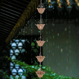 Copper Plated Rain Chain for Outside Downspouts,Adjustable Rain Catcher Chain for Eaves Drainage,Decorative Metal Hanging Flower Spiral Rain Bells(A)