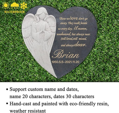Personalized Garden Memorial Stones for Loved Ones Outside, Angel Memorial Stones Plaques Engraved with Name - Customized Grave Plaques Headstones for Cemetery(Heart)