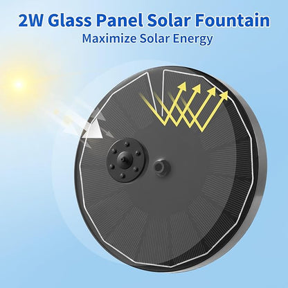 Pleneal 2W Solar Fountain Pump - Upgraded Solar Fountain for Bird Bath with 6 Nozzles, Outdoor solar Water Pump for Garden, Pond, Pool