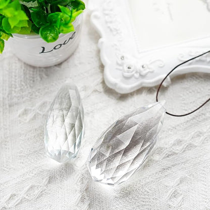 Set 2 Crystal Prism Clear Faceted Glass Olive Prisms Chandelier Crystal Hanging Ornaments for Christmas Tree DIY Suncatcher Pendants Rainbow Maker (76mm,89mm)