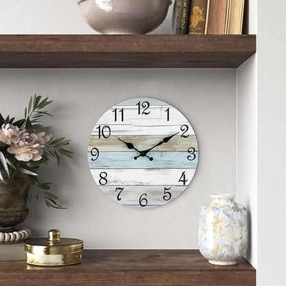 CHYLIN Wall Clock 14 Inch Bathroom Clock, Rustic Wall Clocks Battery Operated, Silent Non Ticking Wooden Coastal Beach Clock for Kitchen, Living Room, Bedroom, Office (White)