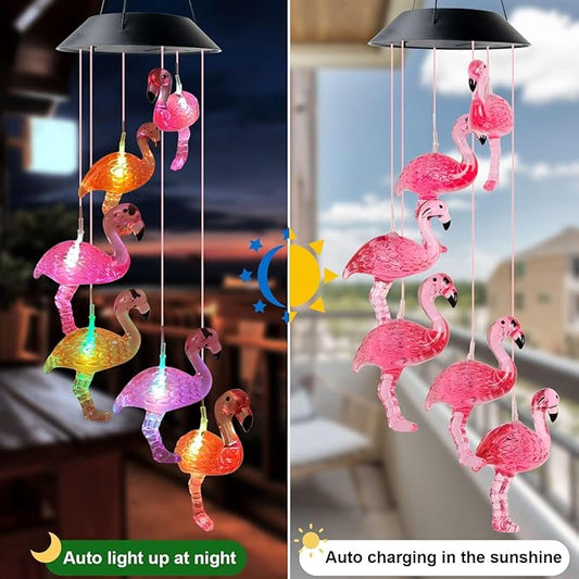 Flamingo Solar Wind Chime, Flamingo Garden Yard Decor, Windchime Outdoor, Flamingo Gifts for Women,Mom，Grandma Christmas, Mother's Day and Thanksgiving Gifts Decor