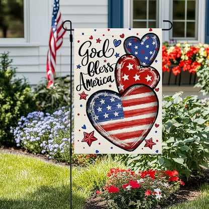 CROWNED BEAUTY 4th of July Garden Flag Patriotic Hearts Double Sided 12x18 Inches for Outside Small Burlap Independence Memorial Veterans Day Holiday Yard Decoration CF1815-12