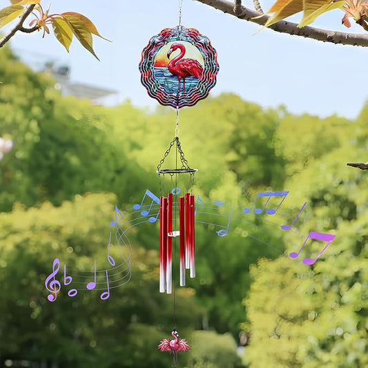 Flamingo Wind Spinner Chimes Outdoor - Hanging Garden Decor with Spinning Flamingo, Metal Wind Chimes for Patio, Yard, Backyard - Birthday Housewarming Gifts for Women/Mom/Grandma