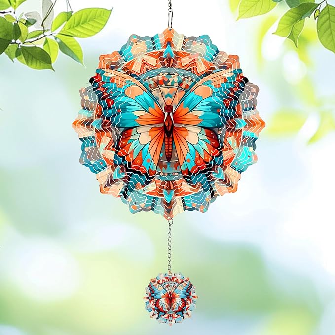 Wind Spinners Outdoor Butterfly, 12 inch Stainless Steel Craft Decor Birthday Gifts for Women, Men and Mom - Wind Spinners Hanging Kinetic for Yard, Garden, Outside, Patio, Outdoor