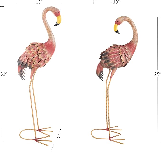 Pure Garden Flamingo Garden Statues Set of 2-28 and 31-Inch-Tall Pink Flamingos for Yard or Lawn Decor - Outdoor Garden Decor for Outside - Lawn Ornaments and Statues for Patio, Pond, or Backyard