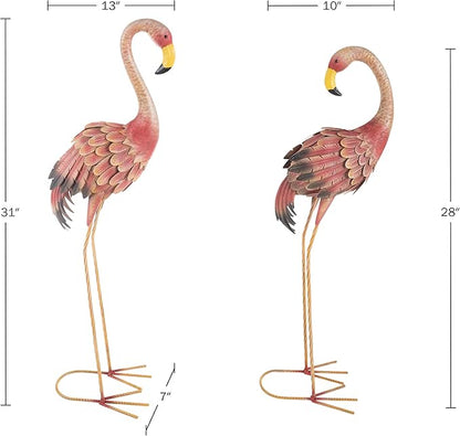 Pure Garden Flamingo Garden Statues Set of 2-28 and 31-Inch-Tall Pink Flamingos for Yard or Lawn Decor - Outdoor Garden Decor for Outside - Lawn Ornaments and Statues for Patio, Pond, or Backyard