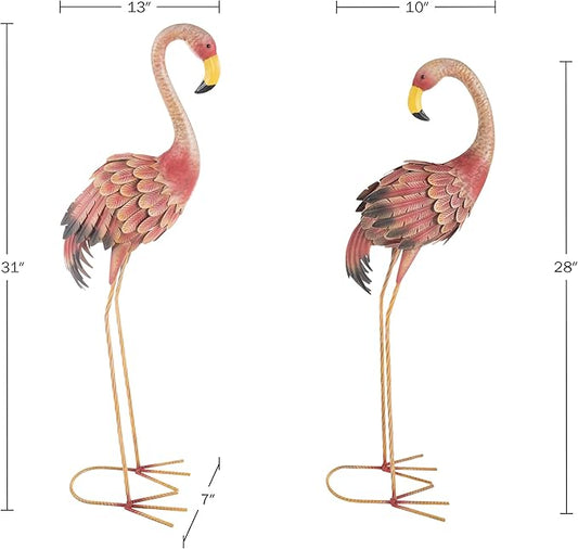 Pure Garden Flamingo Garden Statues Set of 2-28 and 31-Inch-Tall Pink Flamingos for Yard or Lawn Decor - Outdoor Garden Decor for Outside - Lawn Ornaments and Statues for Patio, Pond, or Backyard