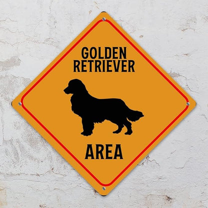 Golden Retriever Area Xing Caution Crossing Sign Golden Retriever Dog Metal Tin Sign Warning Sign Novelty Road Fence Yard Wall Decor For Indoor Outdoor 10x10in