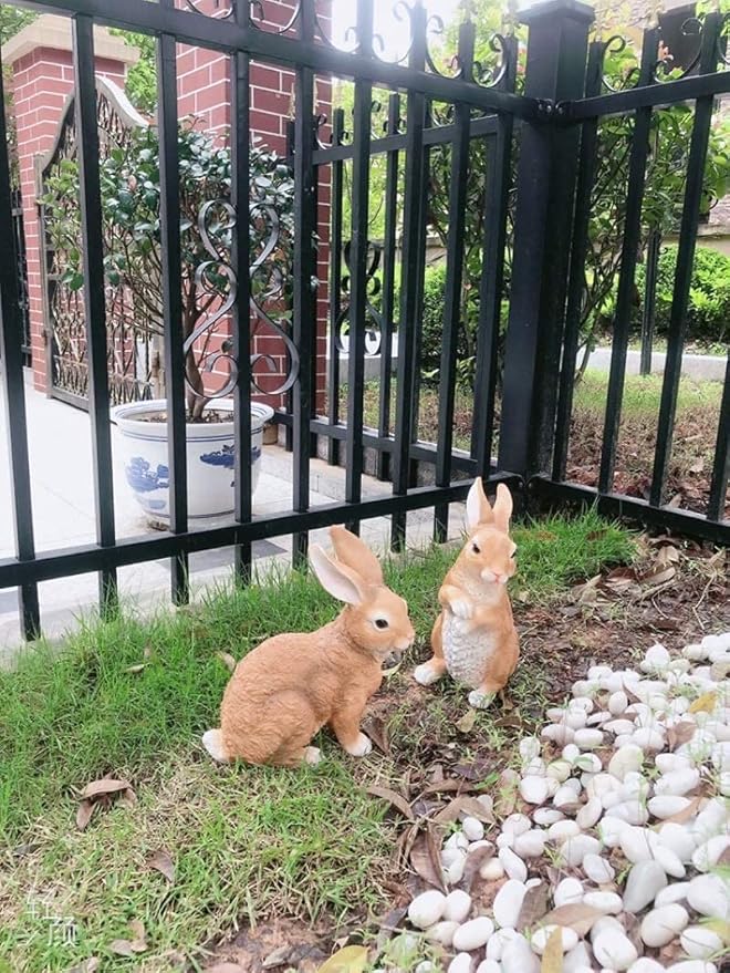 Garden Courtyard Decoration Crafts Outdoor Landscape Sculpture Resin Animal Simulation Rabbit Ornaments(Color:B)