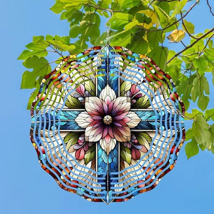 Cross Wind Spinner, Metal Wind Spinners Outdoor/Indoor, Cross Flower Hanging Garden Decor for Outside, Stainless Wind Spinners for Yard and Garden 10 inch 3D (25.76X25 CM)