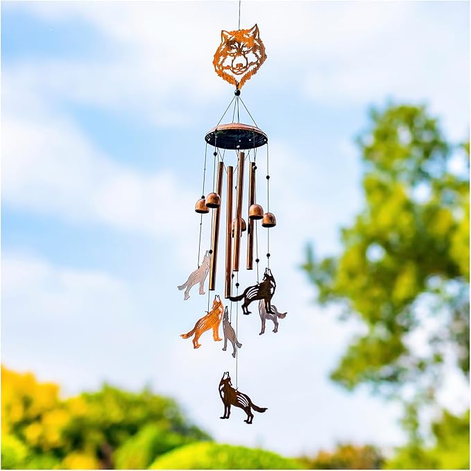 Wolf Wind Chimes for Outside,Wolf Gifts for Men Women/Memorial Gift/House Warming Gift/Birthday Gifts Metal windchimes Outdoors/Indoors,Garden Decor,Patio,Home,Porch,Yard Decorations