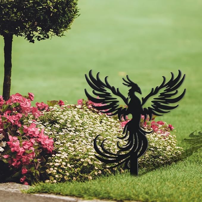 WADORN Phoenix Rising Metal Decorative Garden Stakes, Funny Bird Metal Outdoor Statues Weatherproof Garden Decoration Ornament Gifts Bird Outdoor Yard Decor for Backyard Pathway Patio Lawn Walkways