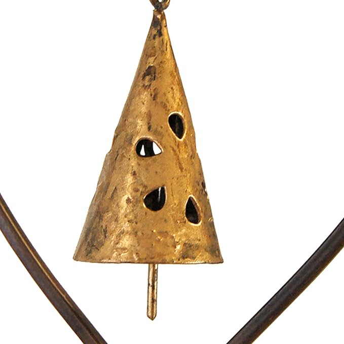 Ancient Graffiti Hearts and Bells Rain Chains, Copper Color, Pack of 2 – Steel Downspout Replacement with Heart Silhouettes & Bells, Decorative Gutter Chains