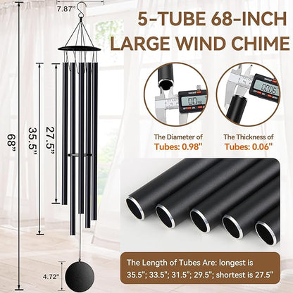 68” Large Wind Chimes for Home Garden Decor, Deep Tone Wind Chimes for Mom Grandma, Memorial Sympathy Gifts for Loss of Loved One, Black