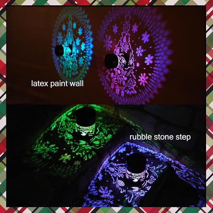 2 Pack Easter Decorations Christmas Solar Lantern Color Changing Tree Theme Solar Lights - Metal Deck Step Ground Path Wall Fence Lights for Patio Walkway Backyard Yard Decor Easter Gifts for Women