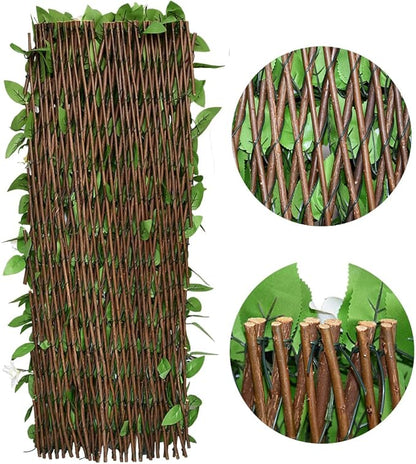 Expandable Privacy Screen with Artificial Flower for Balcony Patio Fence Greenery Privacy Fence Outdoor White Flowers 2pcs