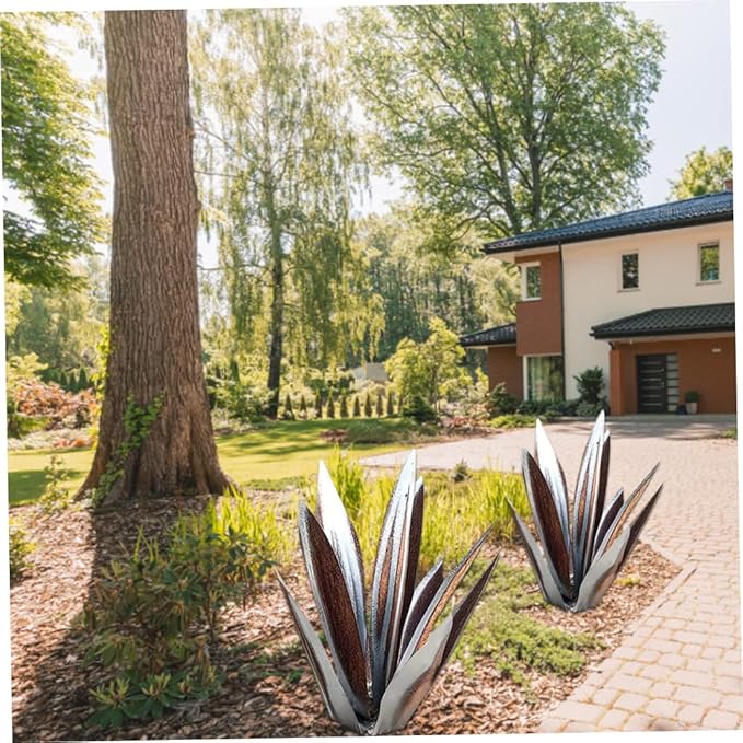 Tequila Rustic Sculpture,Rustic Hand Painted Metal Agave Plant,DIY Metal Plant Garden Yard Sculpture,Silver Tequila Rustic Sculpture Metal Agave Plant Iron Art Agave Sculpture Statue