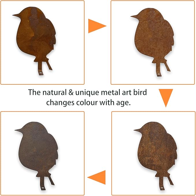 Rusty Bird Silhouette with Rusty Patina Birds Decoration Lifelike Metal Birds Garden Ornaments Silhouette Simulation Bird Figurine Rustic Outdoor Patio Yard Adornment (Silhouette)