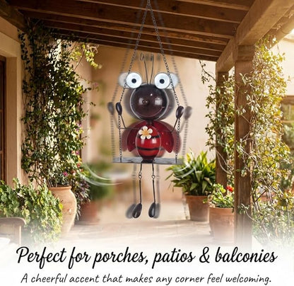 Glowing Ladybug Swing Solar Lights - Adorable Animal Outdoor Garden Decor - Waterproof Solar Lanterns Lamp for Patio Yard Pathway - Gifts for Mom Grandma Women