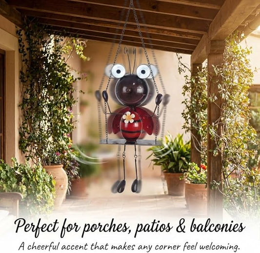 Glowing Ladybug Swing Solar Lights - Adorable Animal Outdoor Garden Decor - Waterproof Solar Lanterns Lamp for Patio Yard Pathway - Gifts for Mom Grandma Women