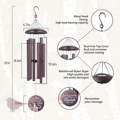 ASTARIN Personalized Memorial 32" Wind Chimes, Bereavement Gifts for Loss of Father Mother, Funeral Remembrance Sympathy Gifts for Loss of Loved One, Patio Wind Chime for Outside, Produced in USA