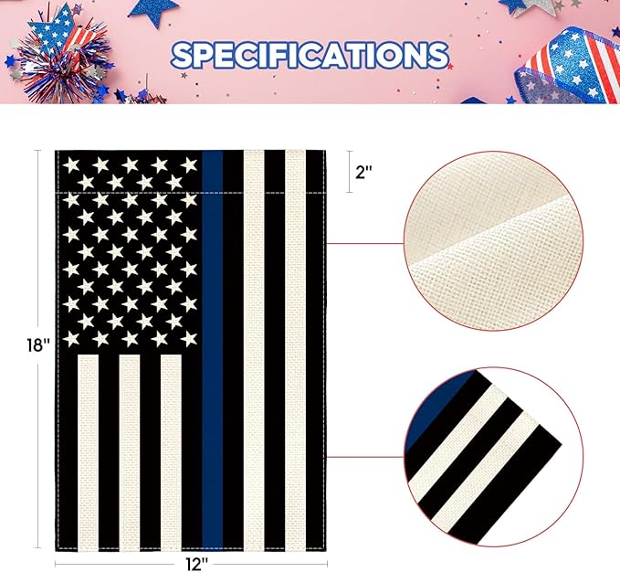 AVOIN colorlife Thin Blue Line Garden Flag 12x18 Inch Double Sided, American Stars and Stripes Police Officers Solidarity Yard Outdoor Decoration
