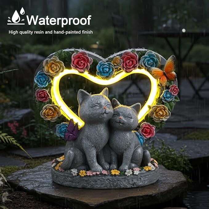 Gifts for People Who Love Cats, Cat Garden Decor with Heart-Shaped, Couple Cat Figurine for Valentines Day, Anniversary Housewarming Christmas Birthdays Gifts for Lover Wife Women Mom Friends