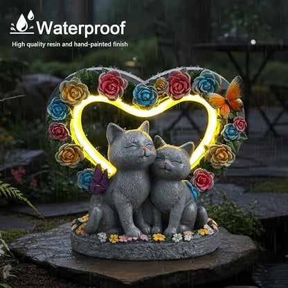 Gifts for People Who Love Cats, Cat Garden Decor with Heart-Shaped, Couple Cat Figurine for Valentines Day, Anniversary Housewarming Christmas Birthdays Gifts for Lover Wife Women Mom Friends