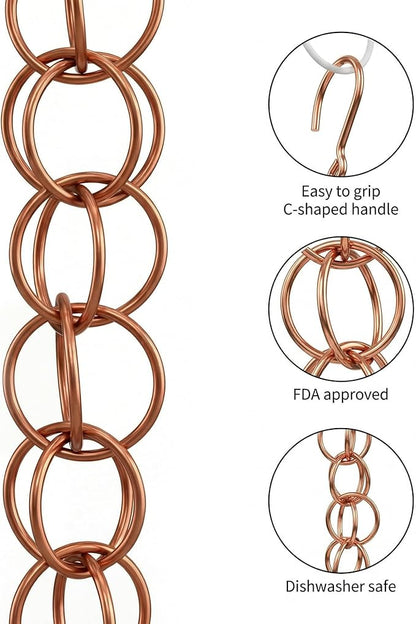 Topadorn Ring Rain Chains Decorative Rain Chain Bell, 7.7FT Metal Double Loop Gutter Downspout Replacement