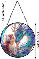 Dragon Fairy Stained Glass Window Hanging, 7.87" Fantasy Suncatcher for Windows with Chain, Fantasy Glass Sun Catcher Decor for Home Bedroom, Window Ornament Gifts for Women & Dragon Lovers