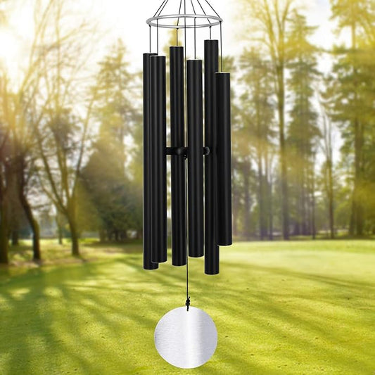 ASTARIN Large Wind Chimes Outdoor Deep Tone,45 Inch Sympathy Wind Chimes for Outside with 6 Tubes Tuned Relaxing Melody,Memorial Wind Chimes Large for Mom,Garden Decor,Black