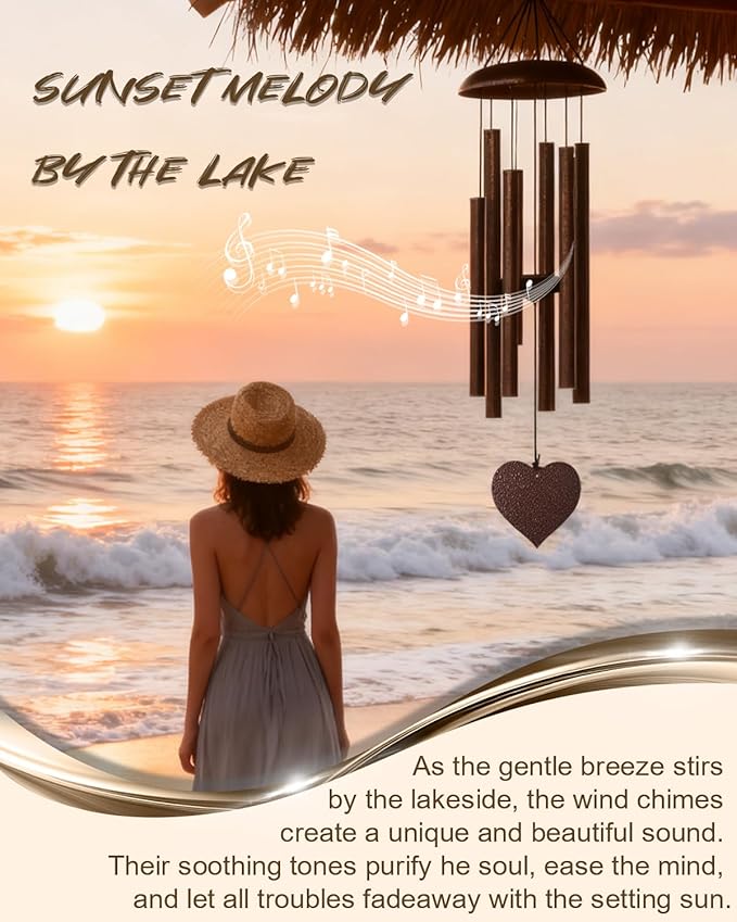 32" Memorial Wind Chimes Deep Tone Outdoor, C Major Tuned Aluminum Wind Chime with Gift Box & Envelope, Sympathy Wind Chime for Garden Decor Hanging, Heart Pendant, Bronze