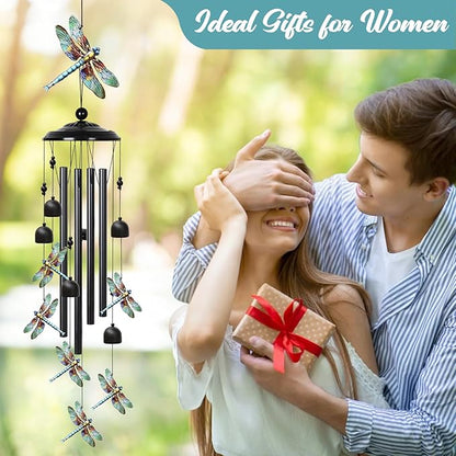 Dragonfly Wind Chimes Outdoor with 4 Aluminum Tubes 36" Decorative Dragonfly Gifts for Women Rustic Design Hanging Wind Chime for Outside with Ring Home Decor for Garden Patio Yard Window