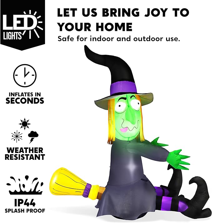 Joiedomi 4FT Halloween Inflatable Witch with Build-in LED Lights - Outdoor Blow Up Decor for Yard, Trees & Parties | Witch Decorations, Waterproof Halloween Inflatables Outdoor, Blow Up Yard Decor
